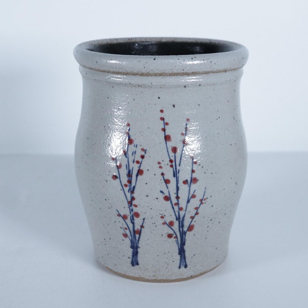 Vintage Rowe Pottery Works Salt Glazed Winterberry Utensil Jar Crock